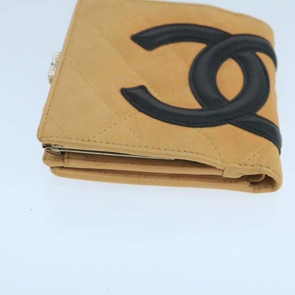 CHANEL Cambon Line Wallet Leather Beige Black CC Auth 104762 - Picture 3 of 16
